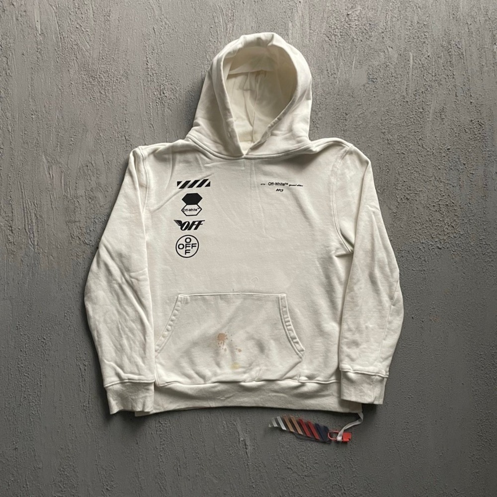 Off-White "Seeing Things" Diag Camouflage Hoodie Mens XXL White